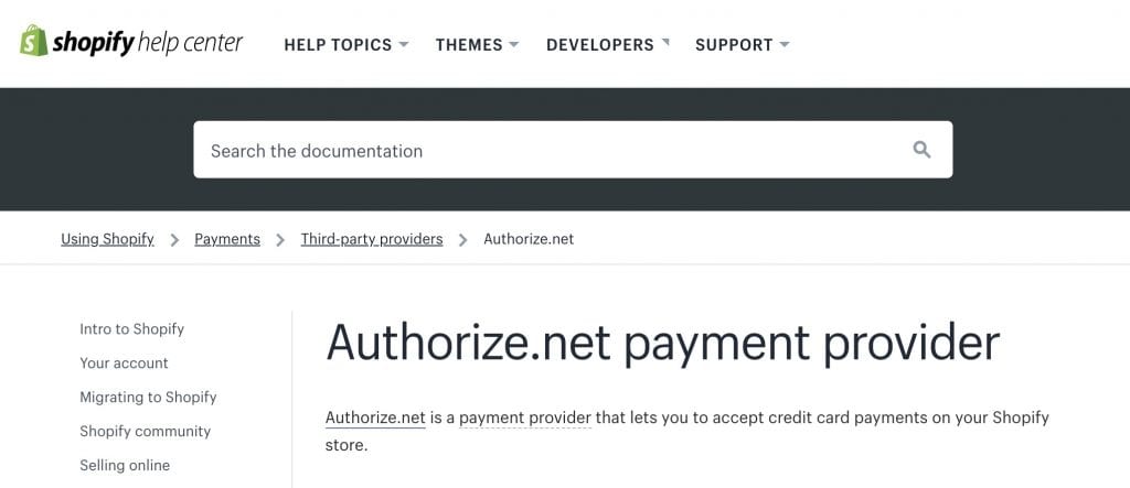 Shopify with Authorize.net integration