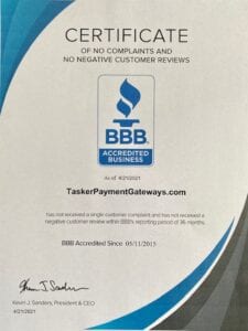 Tasker Payment Gateways LLC BBB Award April 2021